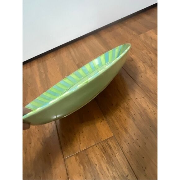 Gail Pittman Provence 14" Oval Serving Platter Flowers Green Bands Hand Painted - Picture 6 of 9